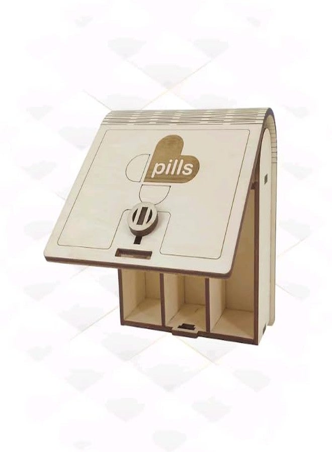 MeeCraft Wooden Pill Dispenser with Compartments - Easy Medicine Organizer (9.7x9.8x3.9cm, Beige) - Image 1